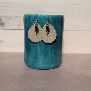 White Teardrop Earrings with Lightning Bolt